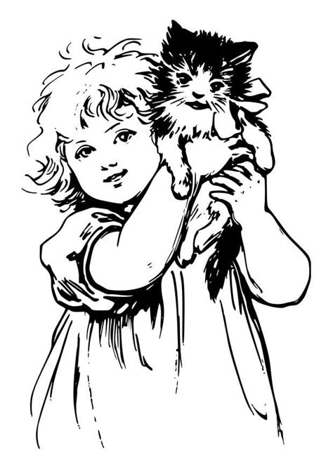 coloring page girl  cat  printable coloring pages img