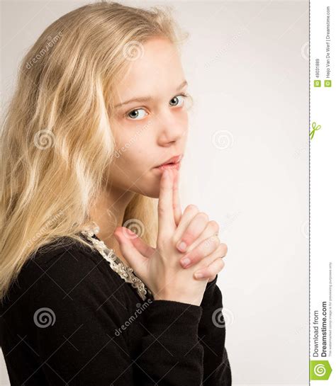 Blond Teen Girl Blowing Smoke From Finger Gun Stock Image Image Of
