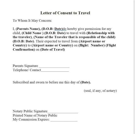 child travel consent form template     notarized etsy uk