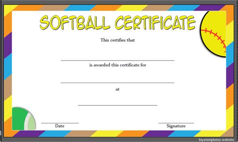 printable softball certificate templates   designs