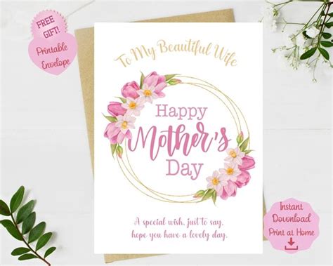 printable mothers day card  wife  husband sweet etsy