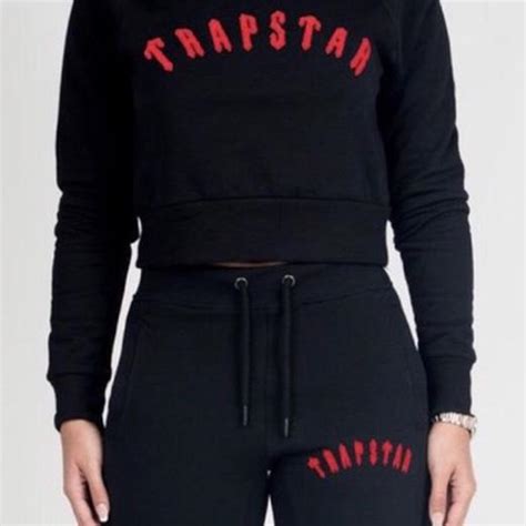 red  black womens trapstar tracksuit extremely depop