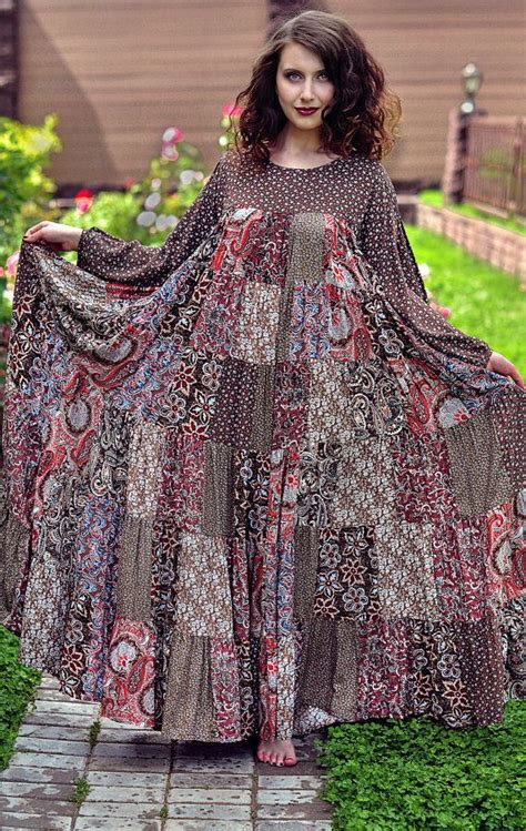 long patchwork dress in boho style Платья Лоскутное