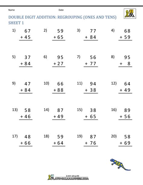 printable  digit addition  regrouping worksheets