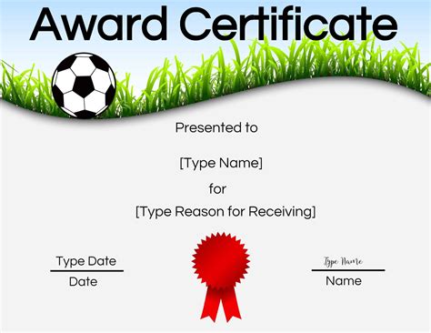 soccer certificate award ideas