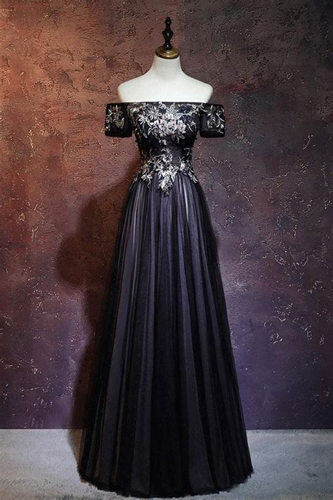 cheap prom dresses by sweetheartdress · spring black tulle off shoulder
