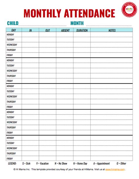 daycare sign  sheet attendance sheet templates himama