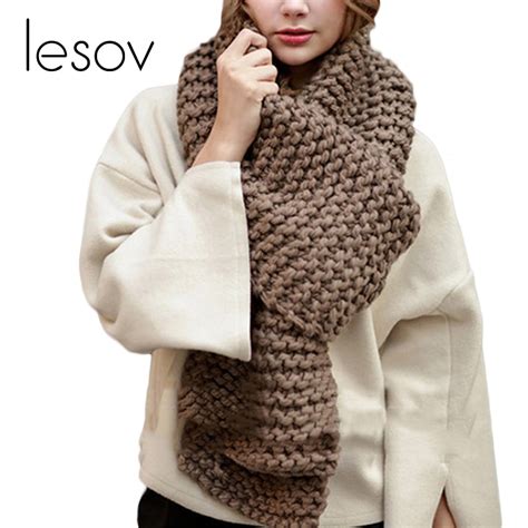 lesov 200 30cm rough knitted scarves women luxury thick warm winter
