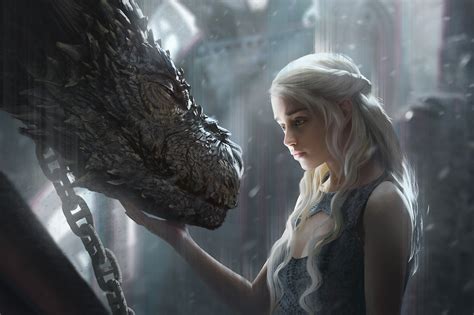 daenerys targaryen with dragon artwork hd tv shows 4k wallpapers images backgrounds photos