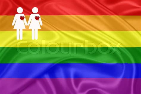 Same Sex Marriages Rainbow Gay Flag And A Female Couple