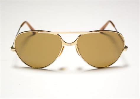 vintage 70s aviator sunglasses gold metal frame amber lens