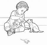 Coloring Kitten Cat Pages Adults Feeding Child sketch template