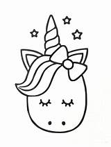 Unicorn Coloring Cute Pages Cartoon Face Drawing Para Colorir Decal Sticker Desenhos Unicornio Kawaii Color Print Birthday Printable Vinyl Colours sketch template