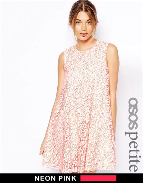 lyst asos exclusive neon lace swing dress  pink