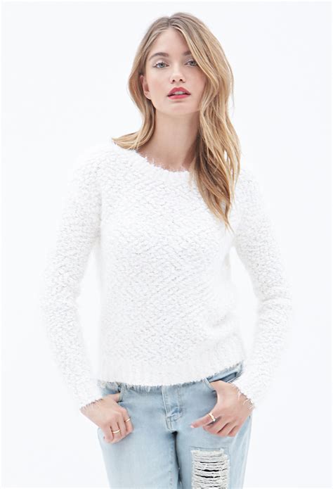 Forever 21 Contemporary Faux Mohair Sweater In White Lyst
