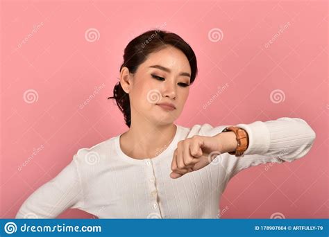 Upset Asian Girls Are Upset Angry On White Background Royalty Free