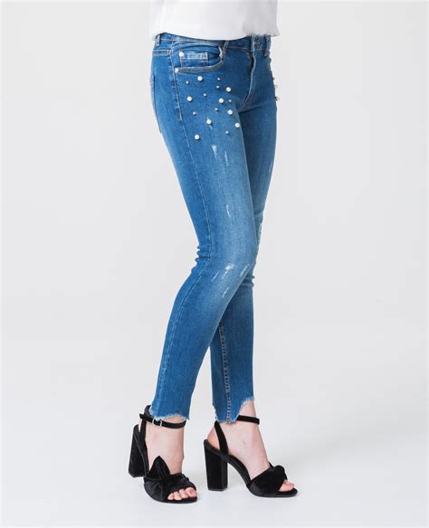 skinny jeans met parels marineblauw 140425626a06 pimkie