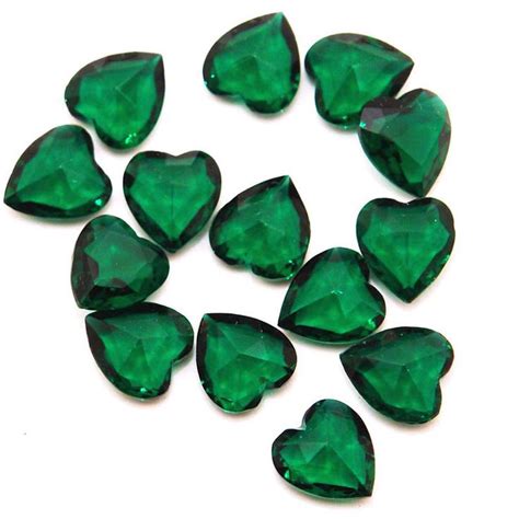 emerald green hearts vintage glass faceted jewels gorgeous unfoiled rhinestones pc etsy