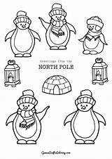Penguins Christmas Printable Coloring Print Cards Card Color sketch template