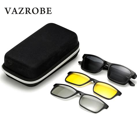 vazrobe 3 lens clip on polarized sunglasses men women box free night