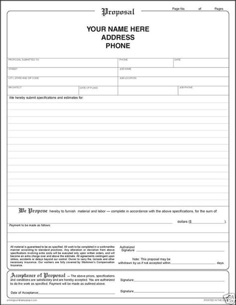 printable contractor bid forms  calendar printable