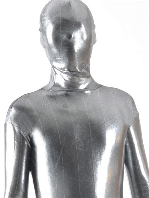 morph suit silver shiny metallic fabric zentai suit unisex full body suit milanoocom