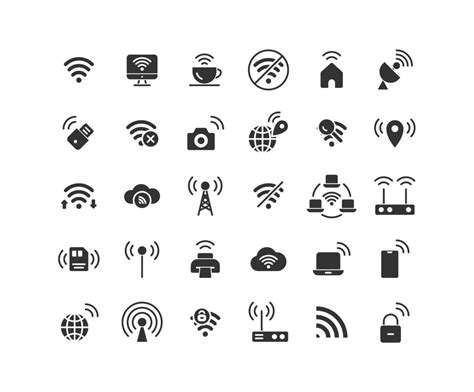 wireless network solid icon set  vector art  vecteezy