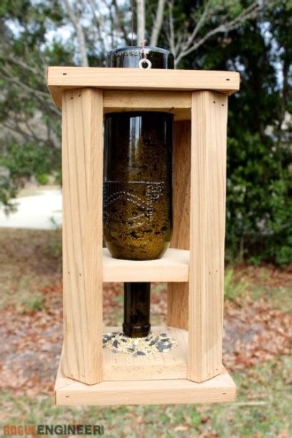 diy wine bottle  wood bird feeder shelterness