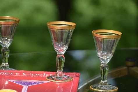 Vintage Gold Rimmed Wine Cordials ~ Glasses Set Of 5 Liquor~ Port