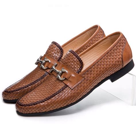large size eur woven design black summer loafers shoes genuine leather mens casual shoes