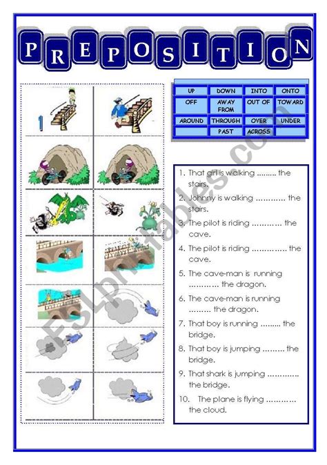 english worksheets prepositions  movement
