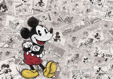 Disney Mickey Mouse Newsprint Vintage Wall Paper Mural