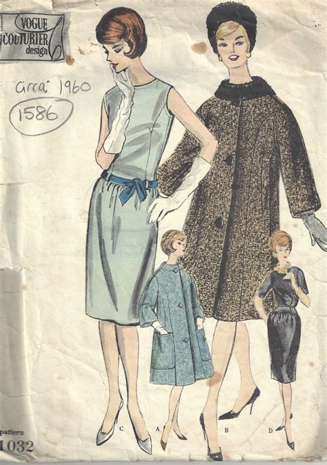 1960 Vintage Vogue Sewing Pattern B34 Coat Dress And Scarf