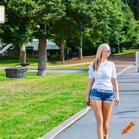 College Women With Shaved Heads Walking On Campus