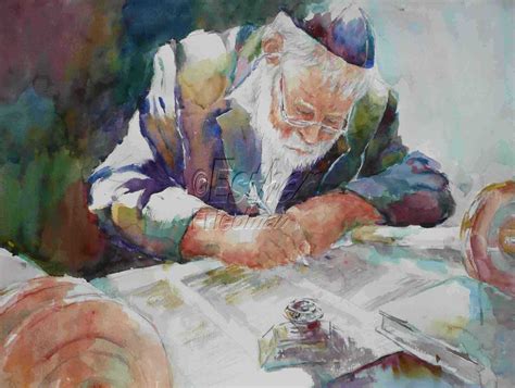 jewish rabbi torah painting watercolor technique  artorg