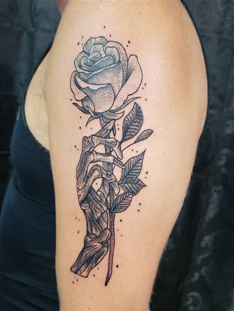 Tattoo Uploaded By Keron Mchugh • Whipshading Skeletal Hand And Rose