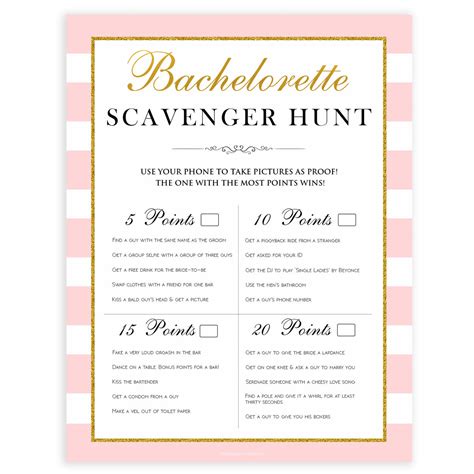 bachelorette scavenger hunt parisian printable bachelorette games