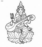 Saraswati Maa Sarasvati Devi Durga Ganesha Goddesses 4to40 Puja Indien Krishna Kerala Inked sketch template