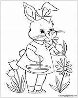 Bunny Rabbit Coloring Pages Cute Template Easter Flower Printable Templates Easy Drawing Picking Colouring Color Print Shape Sheets Kids Crafts sketch template