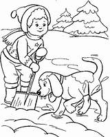 Coloring Snow Winter Boy Playing Dog Sheets Pages Kids Dogs Drawings Children Color Pano Seç sketch template