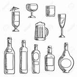 Liquor Flaschen Cocktails Gläser Alcoholic Alkohol Tropischen Bottles sketch template