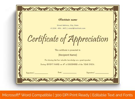 14 Editable Certificate Of Appreciation For Guest Speaker Templates