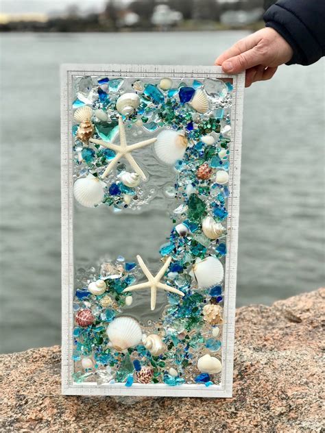 Beach Glass Coastal Window 21 X 11 Mixed Media Sea Glass Mosaic