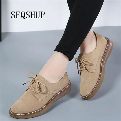 sfqshup womens shoes genuine leather oxford mother girls lace  fashion casual shoes women