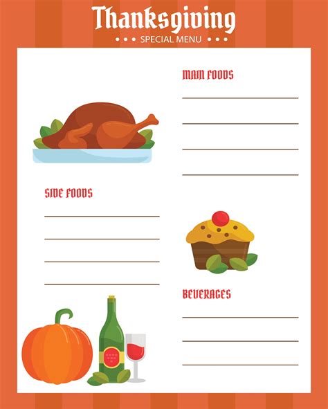 printable thanksgiving menu blank template