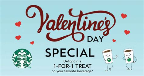 starbucks 1 for 1 treat on any beverage this week because valentine s day is here great deals