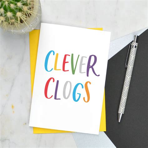 clever clogs card  pink  turquoise