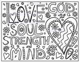 Coloring Bible Verse God Pages Heart Soul Adult Strength Mind Verses School Sunday Christian Printable Kids Loves Book Jesus Godly sketch template