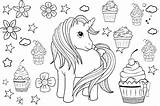 Unicorn Coloring Cupcake Pages Adults Kids Printable Color Print Mermaid Girls sketch template