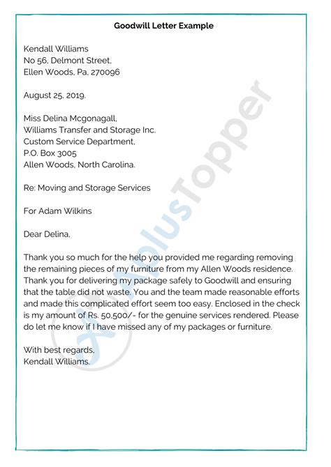 sample goodwill letters format examples    write